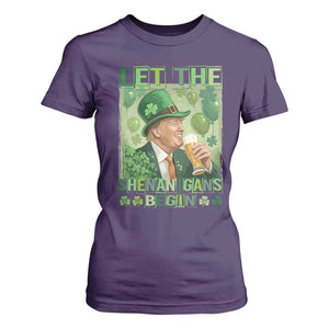 Funny St Patrick's Day Trump T Shirt For Women Let The Shenanigans Begin Leprechaun Trump TS11 Purple Print Your Wear