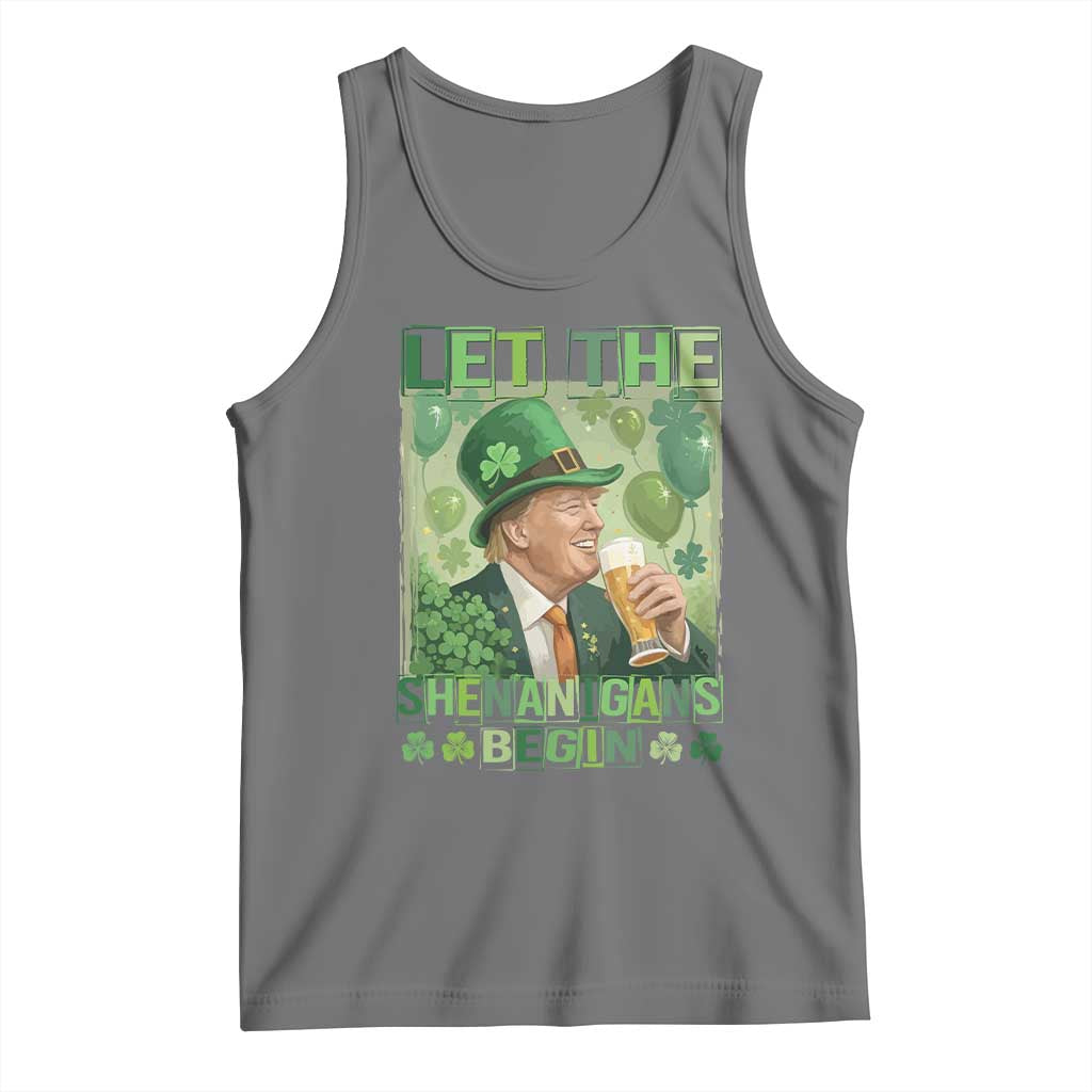 Funny St Patrick's Day Trump Tank Top Let The Shenanigans Begin Leprechaun Trump TS11 Black Heather Print Your Wear