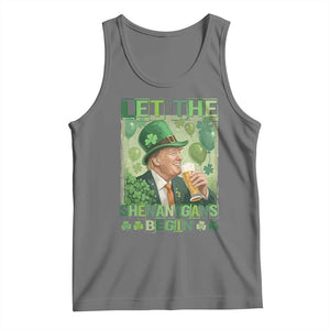 Funny St Patrick's Day Trump Tank Top Let The Shenanigans Begin Leprechaun Trump TS11 Black Heather Print Your Wear