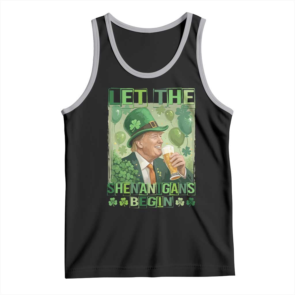 Funny St Patrick's Day Trump Tank Top Let The Shenanigans Begin Leprechaun Trump TS11 Black Athletic Heather Print Your Wear