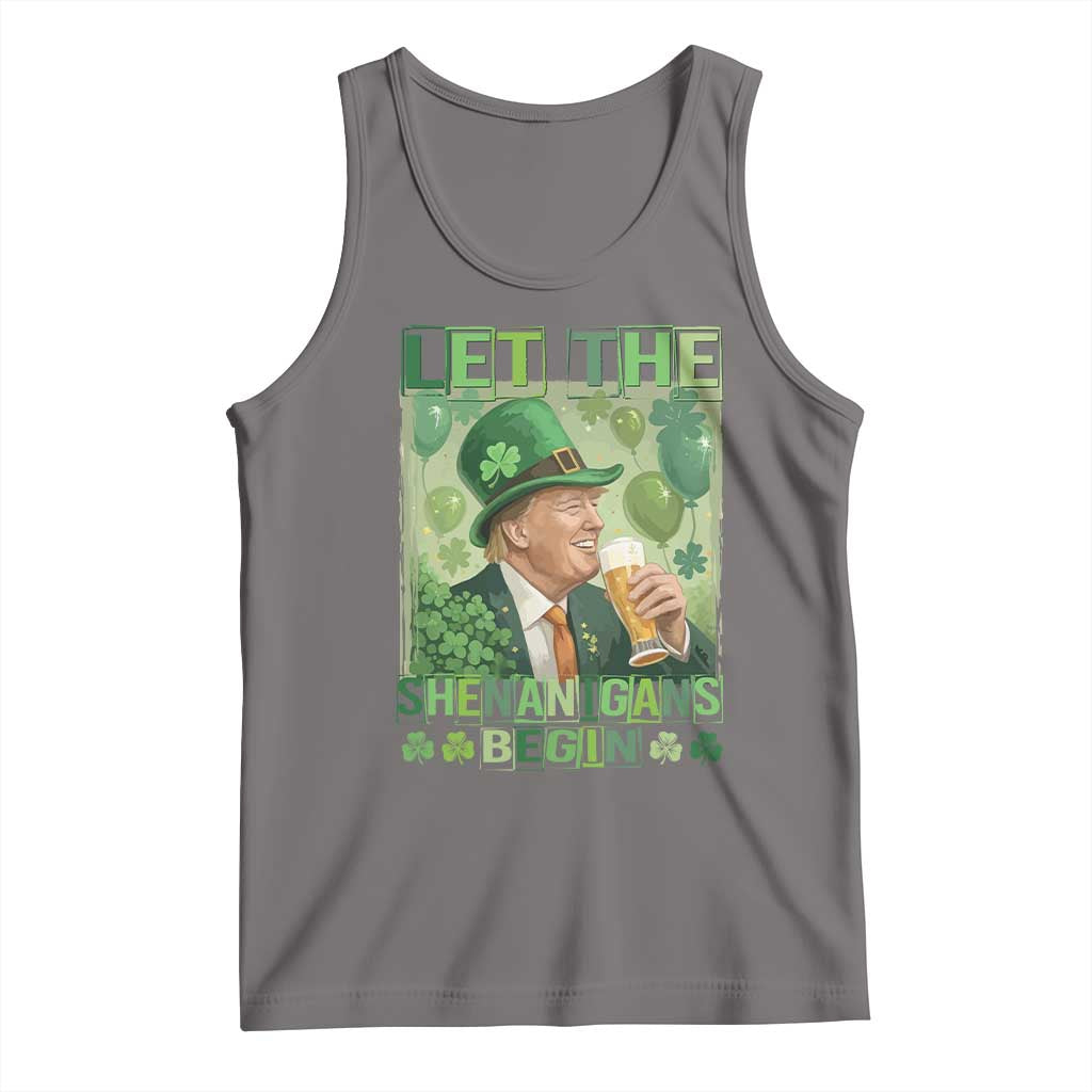 Funny St Patrick's Day Trump Tank Top Let The Shenanigans Begin Leprechaun Trump TS11 Deep Heather Print Your Wear