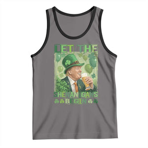 Funny St Patrick's Day Trump Tank Top Let The Shenanigans Begin Leprechaun Trump TS11 Deep Heather Black Print Your Wear