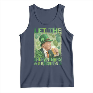 Funny St Patrick's Day Trump Tank Top Let The Shenanigans Begin Leprechaun Trump TS11 Navy Print Your Wear