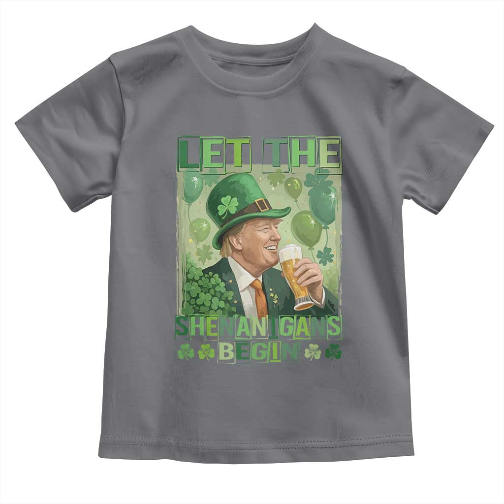 Funny St Patrick's Day Trump Toddler T Shirt Let The Shenanigans Begin Leprechaun Trump TS11 Charcoal Print Your Wear