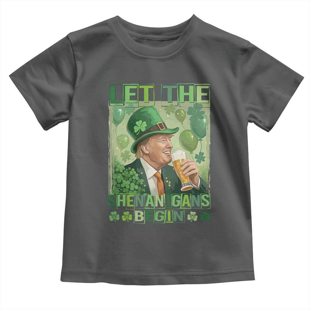 Funny St Patrick's Day Trump Toddler T Shirt Let The Shenanigans Begin Leprechaun Trump TS11 Dark Heather Print Your Wear