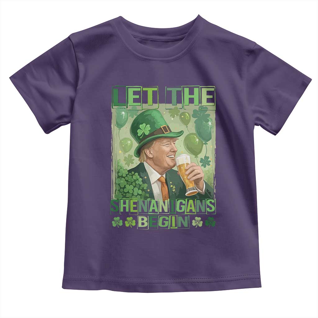 Funny St Patrick's Day Trump Toddler T Shirt Let The Shenanigans Begin Leprechaun Trump TS11 Purple Print Your Wear