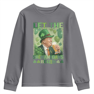 Funny St Patrick's Day Trump Youth Sweatshirt Let The Shenanigans Begin Leprechaun Trump TS11 Charcoal Print Your Wear