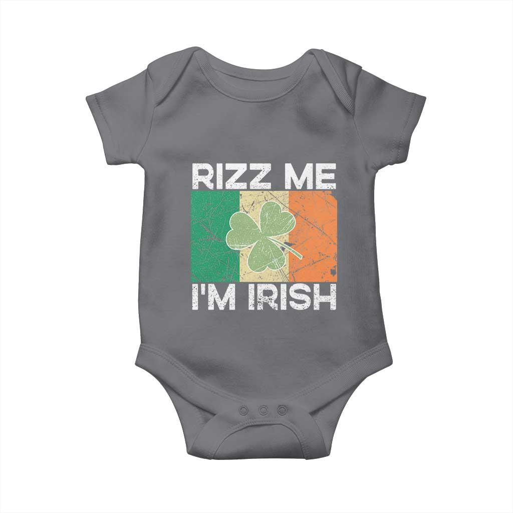 Funny St Patrick's Day Rizz Me I'm Irish Baby Onesie Shamrock Ireland Flag TS11 Charcoal Print Your Wear