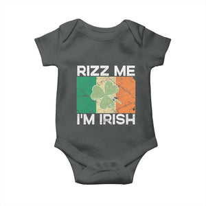 Funny St Patrick's Day Rizz Me I'm Irish Baby Onesie Shamrock Ireland Flag TS11 Dark Heather Print Your Wear