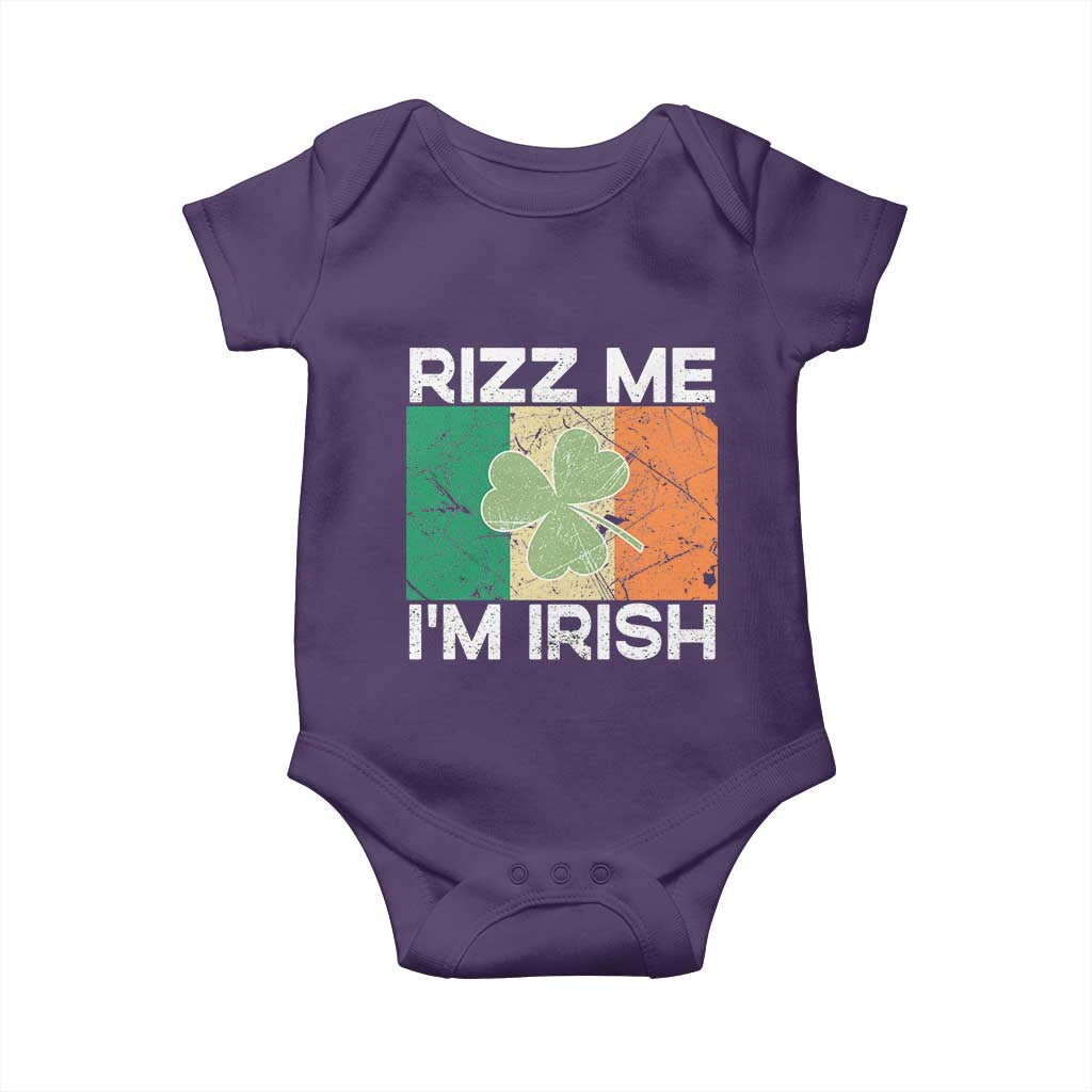 Funny St Patrick's Day Rizz Me I'm Irish Baby Onesie Shamrock Ireland Flag TS11 Purple Print Your Wear