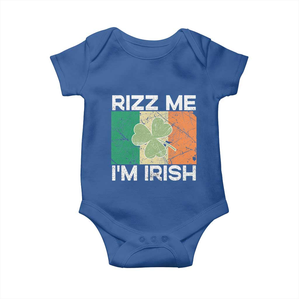 Funny St Patrick's Day Rizz Me I'm Irish Baby Onesie Shamrock Ireland Flag TS11 Royal Blue Print Your Wear