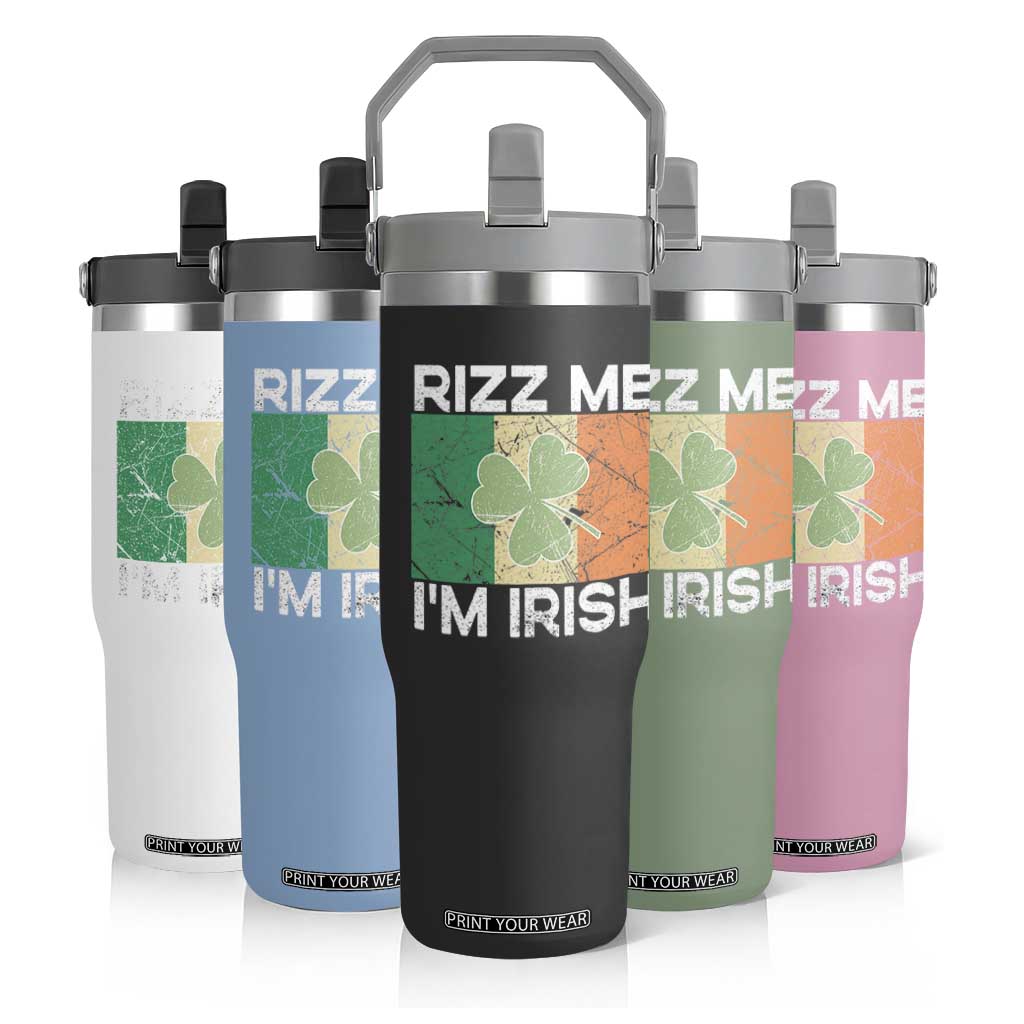 Funny St Patrick's Day Rizz Me I'm Irish Flip Straw Tumbler Shamrock Ireland Flag TS11 Print Your Wear