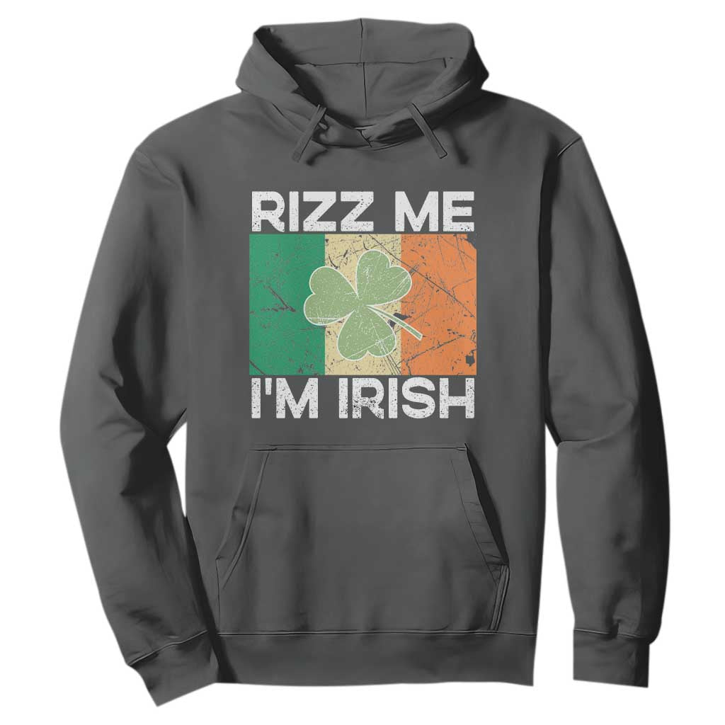 Funny St Patrick's Day Rizz Me I'm Irish Hoodie Shamrock Ireland Flag TS11 Dark Heather Print Your Wear