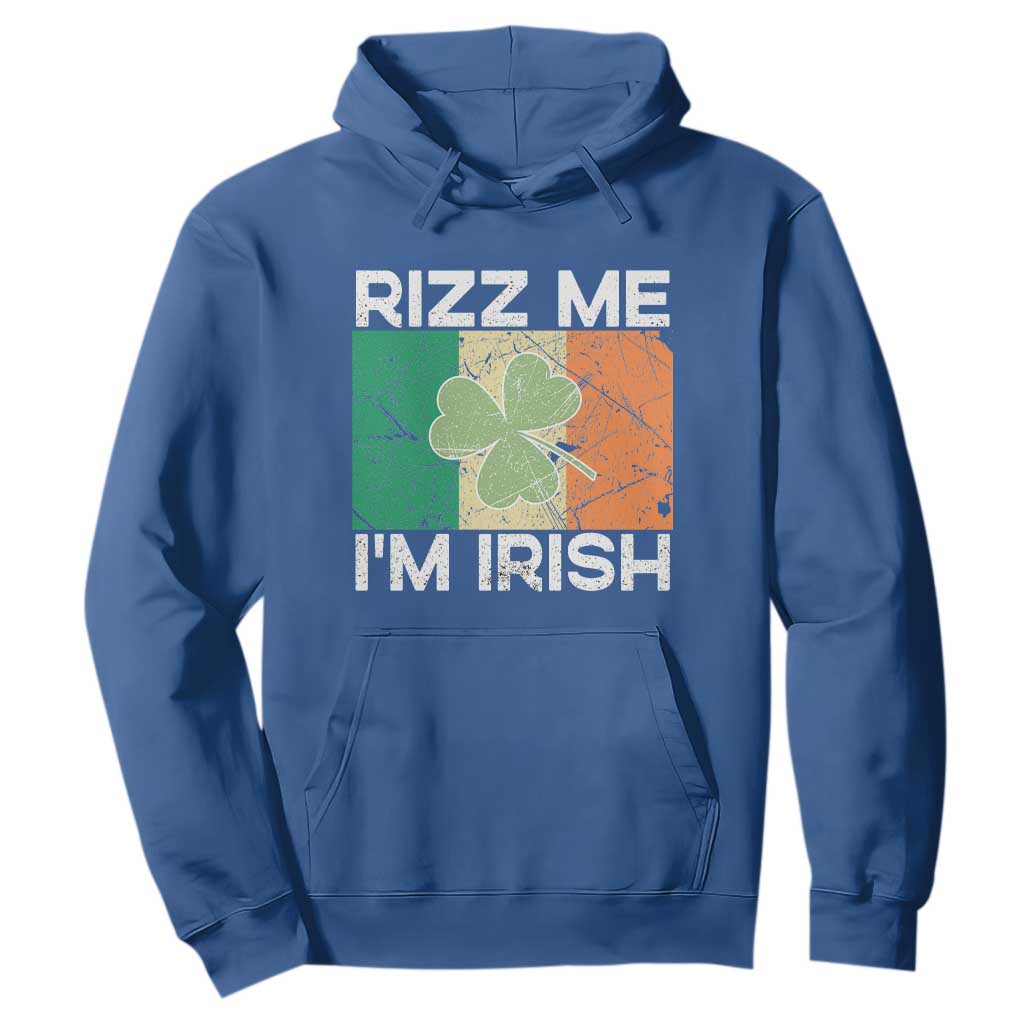 Funny St Patrick's Day Rizz Me I'm Irish Hoodie Shamrock Ireland Flag TS11 Royal Blue Print Your Wear