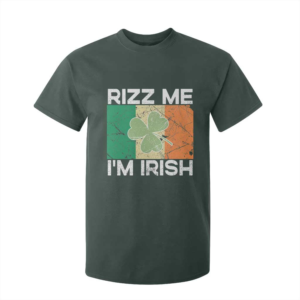 Funny St Patrick's Day Rizz Me I'm Irish T Shirt For Kid Shamrock Ireland Flag TS11 Dark Forest Green Print Your Wear