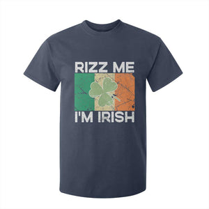 Funny St Patrick's Day Rizz Me I'm Irish T Shirt For Kid Shamrock Ireland Flag TS11 Navy Print Your Wear