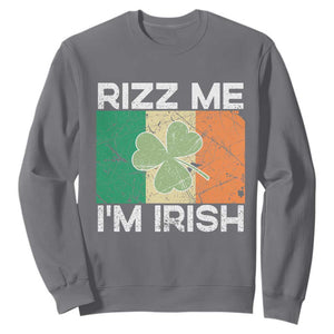 Funny St Patrick's Day Rizz Me I'm Irish Sweatshirt Shamrock Ireland Flag TS11 Charcoal Print Your Wear