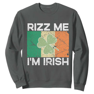 Funny St Patrick's Day Rizz Me I'm Irish Sweatshirt Shamrock Ireland Flag TS11 Dark Heather Print Your Wear
