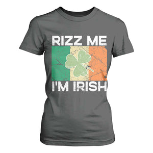 Funny St Patrick's Day Rizz Me I'm Irish T Shirt For Women Shamrock Ireland Flag TS11 Dark Heather Print Your Wear