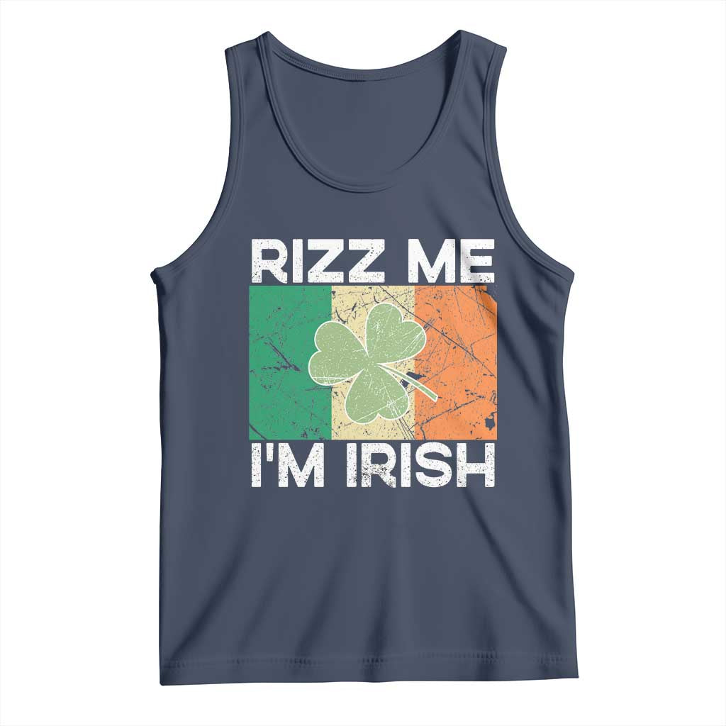 Funny St Patrick's Day Rizz Me I'm Irish Tank Top Shamrock Ireland Flag TS11 Navy Print Your Wear