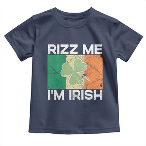 Funny St Patrick's Day Rizz Me I'm Irish Toddler T Shirt Shamrock Ireland Flag TS11 Navy Print Your Wear