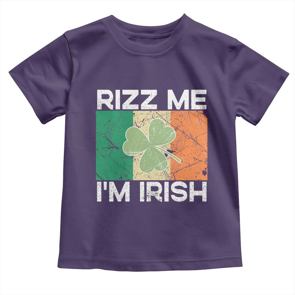 Funny St Patrick's Day Rizz Me I'm Irish Toddler T Shirt Shamrock Ireland Flag TS11 Purple Print Your Wear