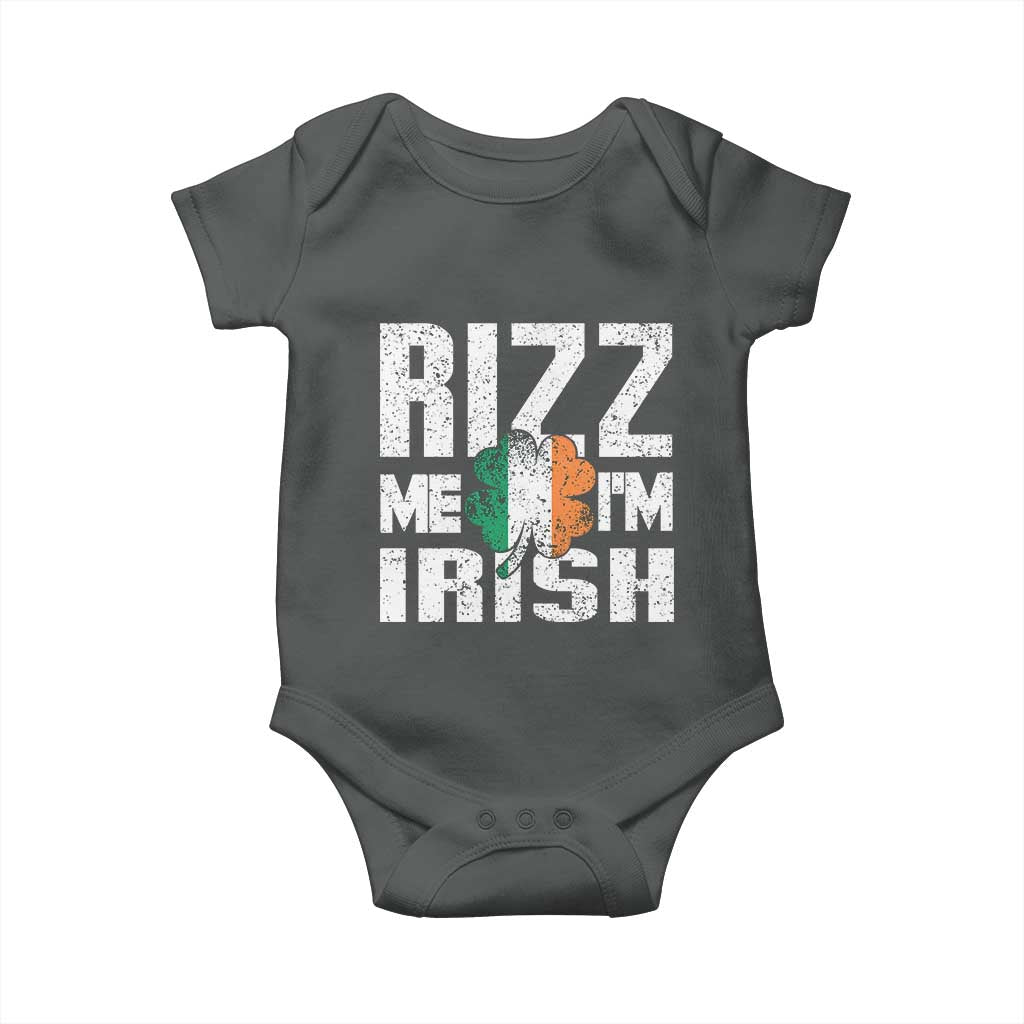 Funny Rizz Me I'm Irish Baby Onesie St Patrick's Day Vintage Ireland Flag TS11 Dark Heather Print Your Wear