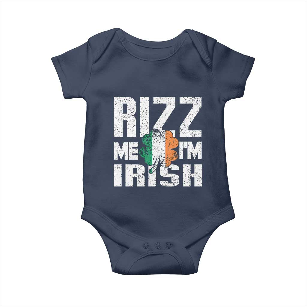 Funny Rizz Me I'm Irish Baby Onesie St Patrick's Day Vintage Ireland Flag TS11 Navy Print Your Wear