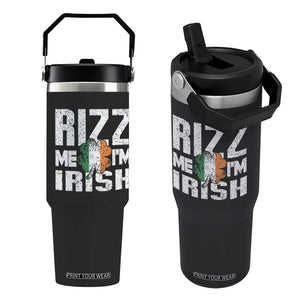 Funny Rizz Me I'm Irish Flip Straw Tumbler St Patrick's Day Vintage Ireland Flag TS11 One Size: 30 oz Black Print Your Wear