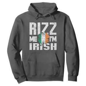Funny Rizz Me I'm Irish Hoodie St Patrick's Day Vintage Ireland Flag TS11 Dark Heather Print Your Wear