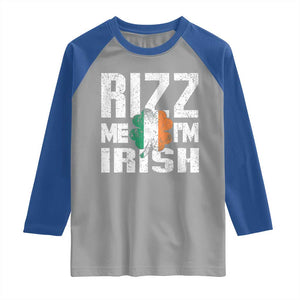 Funny Rizz Me I'm Irish Raglan Shirt St Patrick's Day Vintage Ireland Flag TS11 Sport Gray Royal Print Your Wear