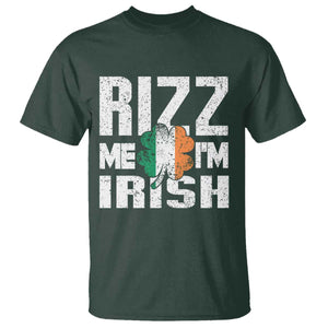 Funny Rizz Me I'm Irish T Shirt St Patrick's Day Vintage Ireland Flag TS11 Dark Forest Green Print Your Wear