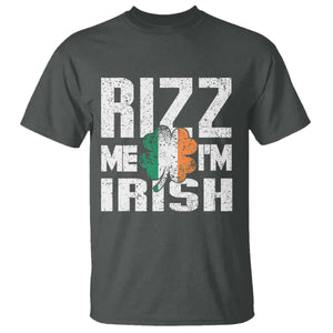 Funny Rizz Me I'm Irish T Shirt St Patrick's Day Vintage Ireland Flag TS11 Dark Heather Print Your Wear