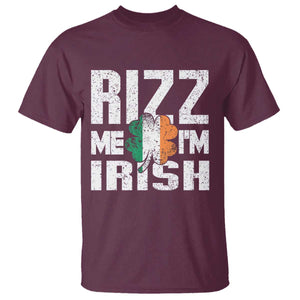 Funny Rizz Me I'm Irish T Shirt St Patrick's Day Vintage Ireland Flag TS11 Maroon Print Your Wear