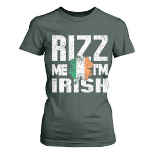 Funny Rizz Me I'm Irish T Shirt For Women St Patrick's Day Vintage Ireland Flag TS11 Dark Forest Green Print Your Wear