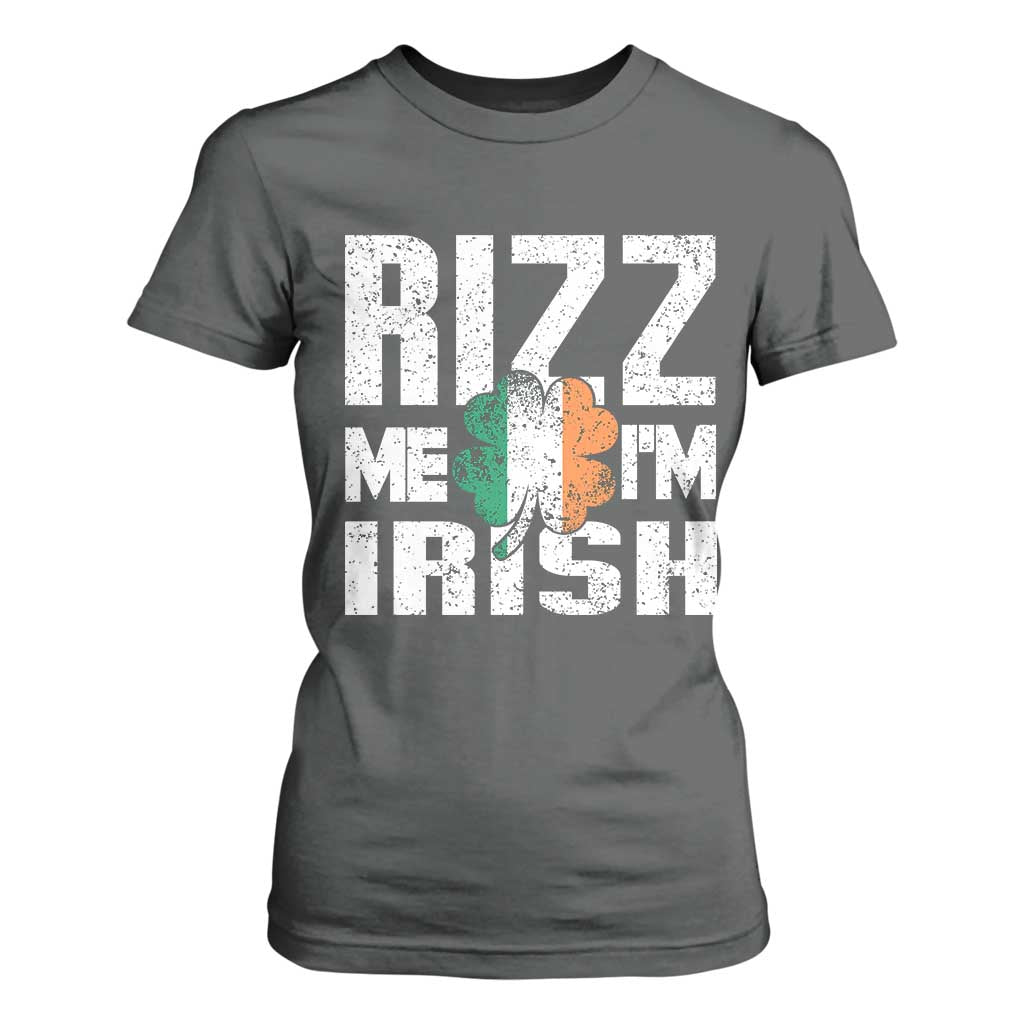 Funny Rizz Me I'm Irish T Shirt For Women St Patrick's Day Vintage Ireland Flag TS11 Dark Heather Print Your Wear