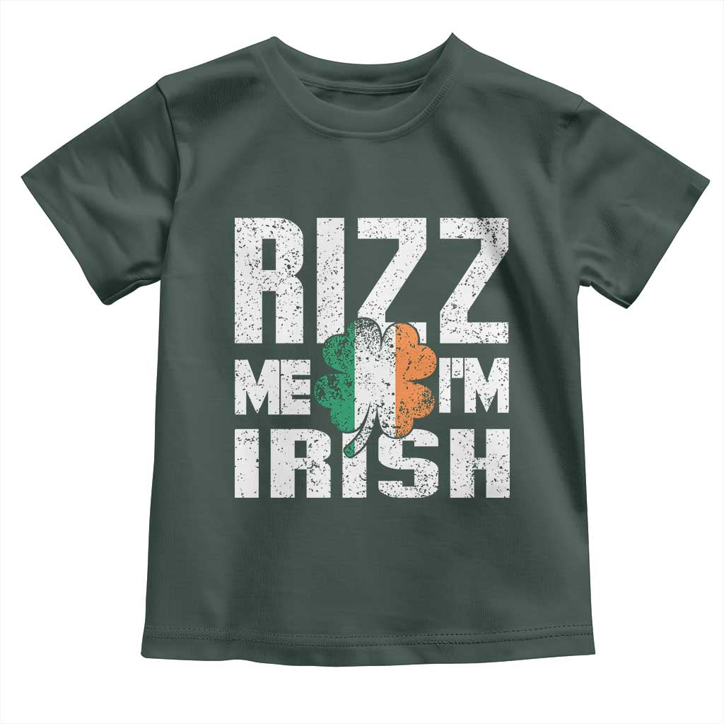 Funny Rizz Me I'm Irish Toddler T Shirt St Patrick's Day Vintage Ireland Flag TS11 Dark Forest Green Print Your Wear