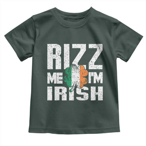 Funny Rizz Me I'm Irish Toddler T Shirt St Patrick's Day Vintage Ireland Flag TS11 Dark Forest Green Print Your Wear
