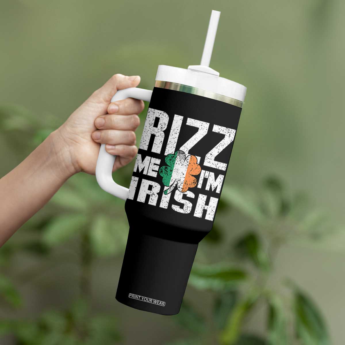 Funny Rizz Me I'm Irish Tumbler With Handle St Patrick's Day Vintage Ireland Flag TS11 Print Your Wear