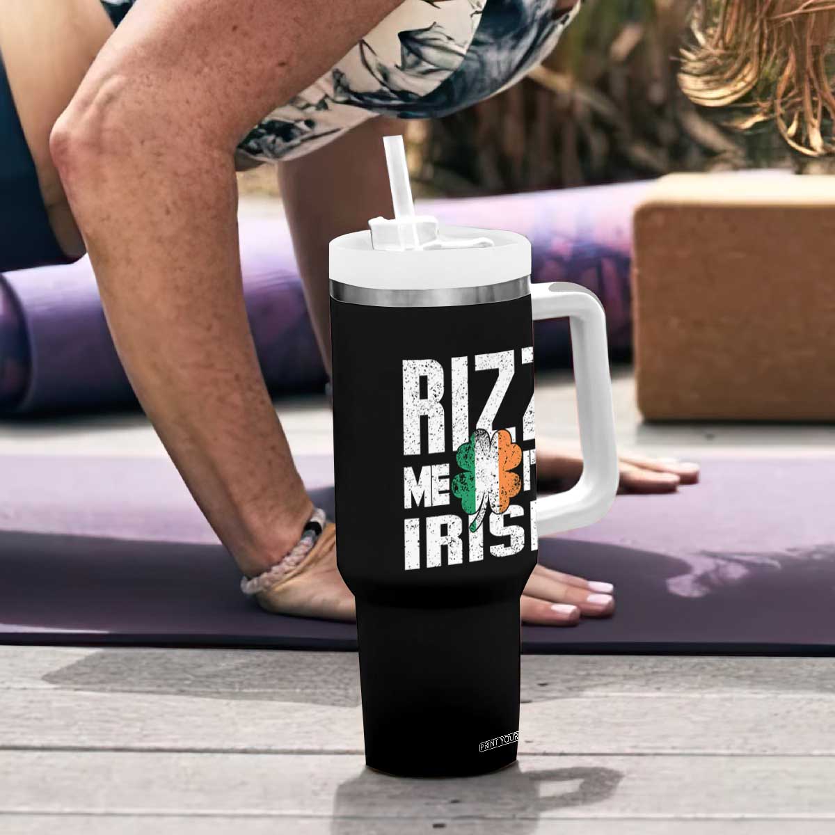 Funny Rizz Me I'm Irish Tumbler With Handle St Patrick's Day Vintage Ireland Flag TS11 Print Your Wear