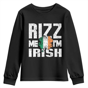 Funny Rizz Me I'm Irish Youth Sweatshirt St Patrick's Day Vintage Ireland Flag TS11 Black Print Your Wear