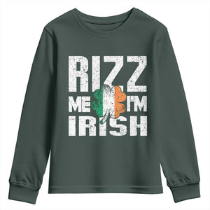 Funny Rizz Me I'm Irish Youth Sweatshirt St Patrick's Day Vintage Ireland Flag TS11 Dark Forest Green Print Your Wear