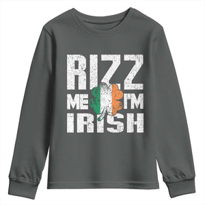 Funny Rizz Me I'm Irish Youth Sweatshirt St Patrick's Day Vintage Ireland Flag TS11 Dark Heather Print Your Wear