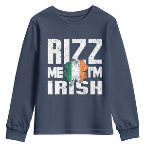 Funny Rizz Me I'm Irish Youth Sweatshirt St Patrick's Day Vintage Ireland Flag TS11 Navy Print Your Wear