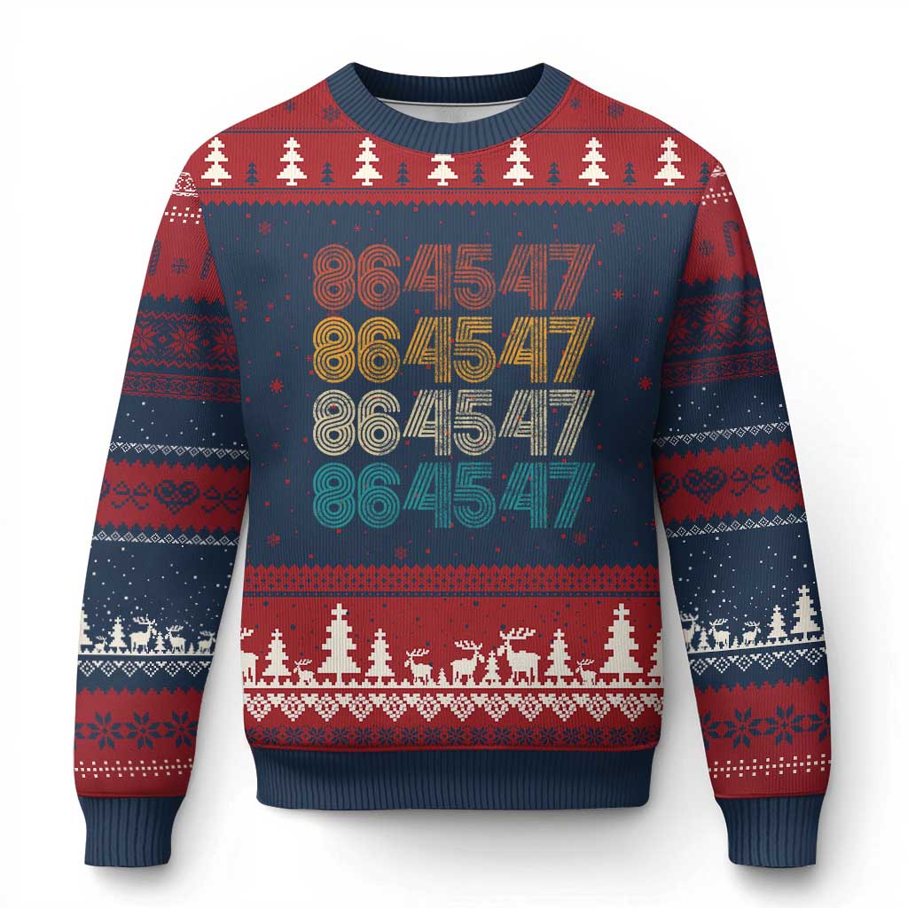 Funny Vintage 80s Style 86 45 47 Retro Stripes Ugly Christmas Sweater TS11 Navy Red Print Your Wear