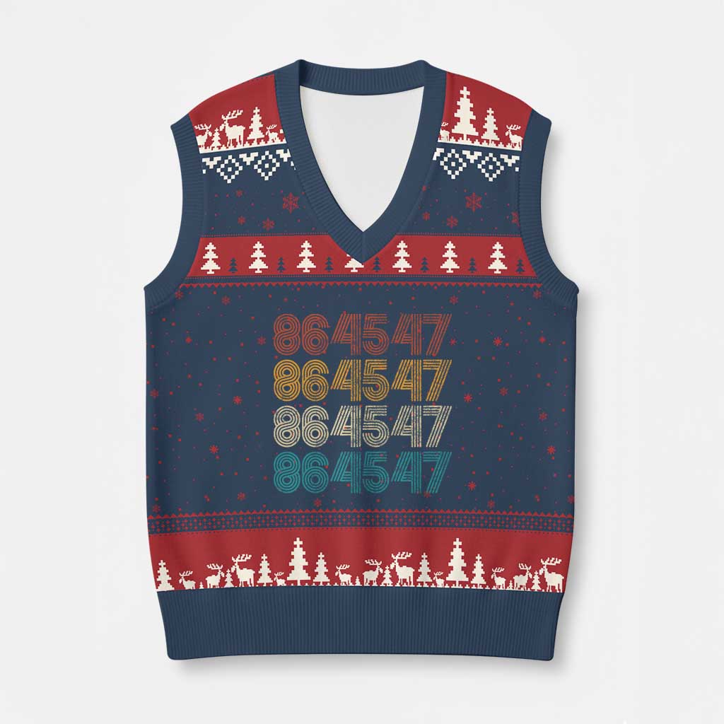 Funny Vintage 80s Style 86 45 47 Retro Stripes V-Neck Knit Sweater Vest TS11 Navy Red Print Your Wear