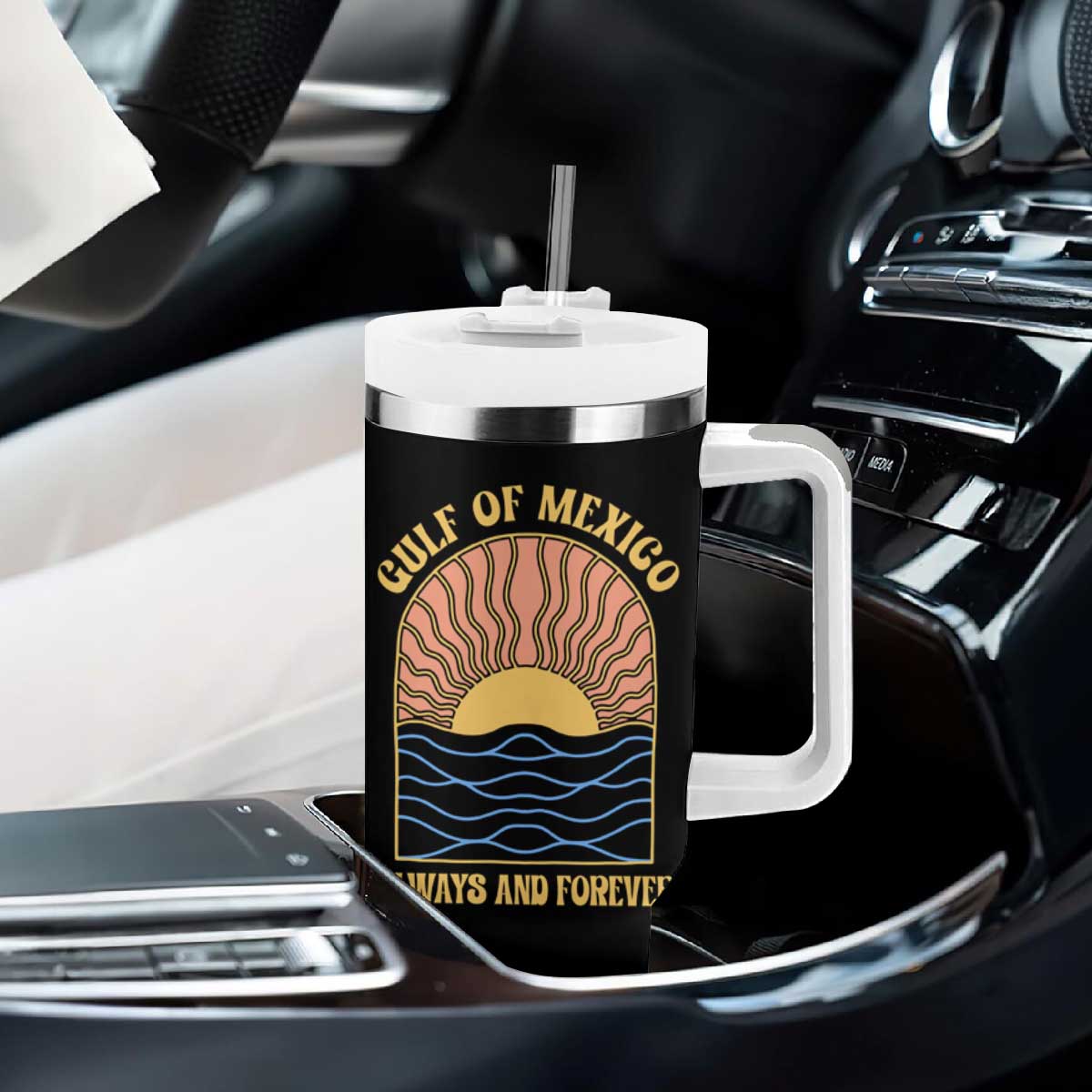 Gulf Of Mexico Always And Forever Tumbler With Handle Retro Beach Sunset TS11 Print Your Wear