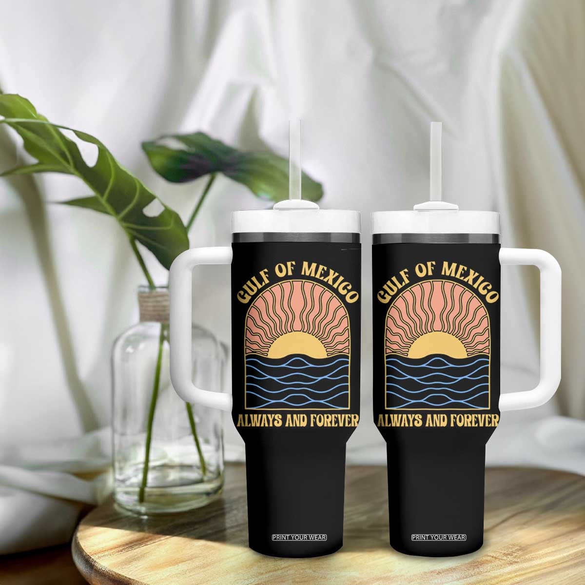 Gulf Of Mexico Always And Forever Tumbler With Handle Retro Beach Sunset TS11 Print Your Wear