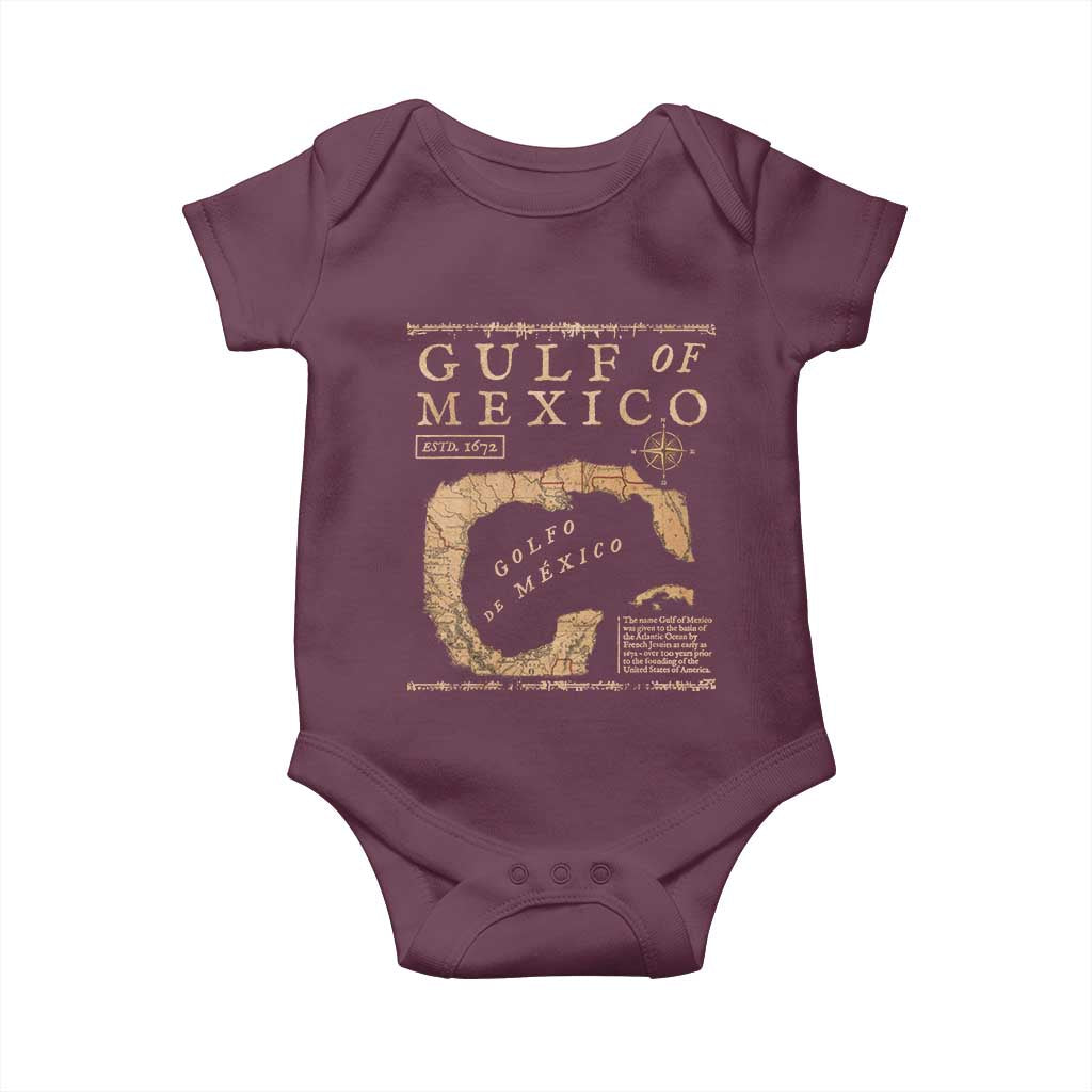 Gulf Of Mexico ESTD 1672 Baby Onesie Vintage Map TS11 Maroon Print Your Wear