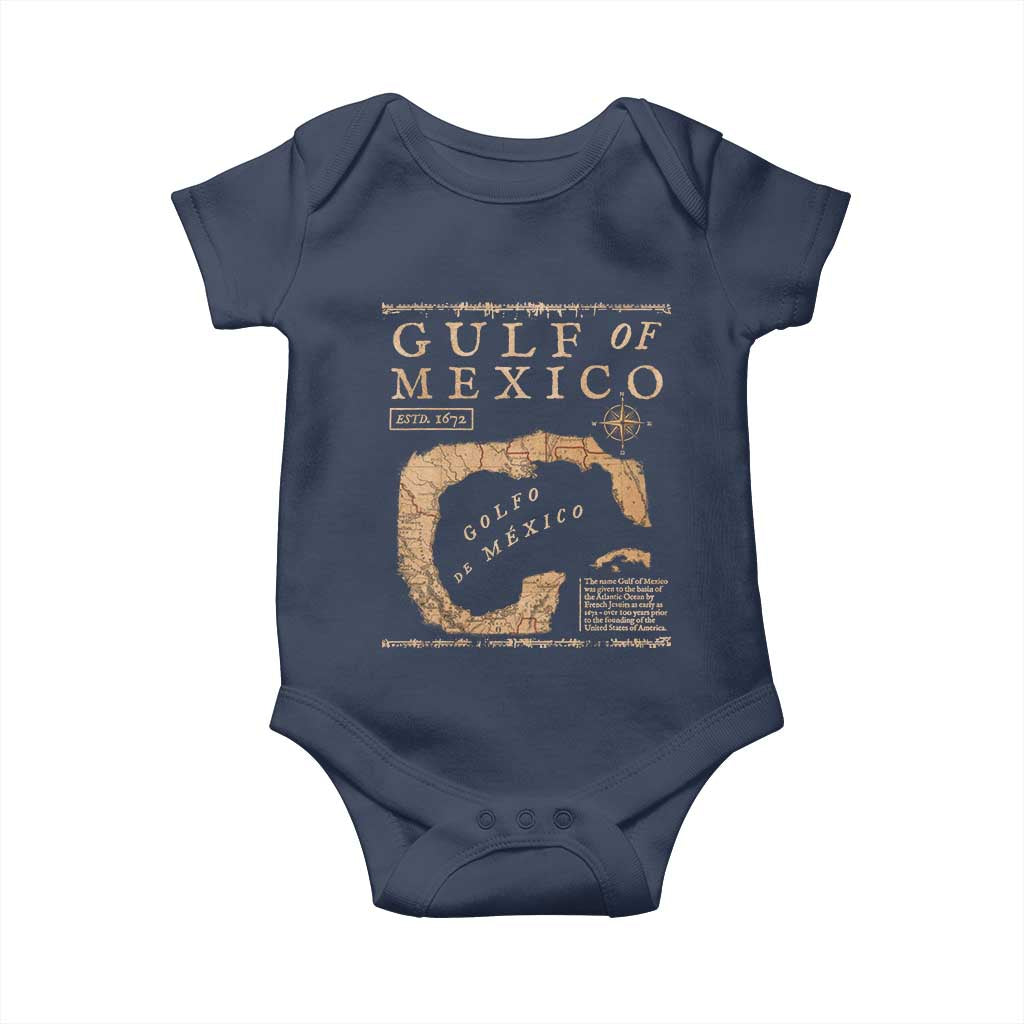 Gulf Of Mexico ESTD 1672 Baby Onesie Vintage Map TS11 Navy Print Your Wear